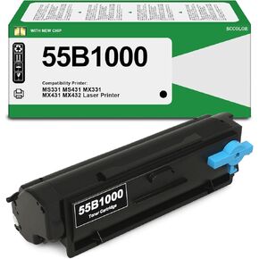 55B1000 Black Toner Cartridge with New Chip (1-Pack) Compatible for Lexmark 55B1000 High Yield Toner Cartridge Replactment for Lexmark MS331dn MS431dn MS431dw MX331adn MX431adn MX431adw MX432adwe