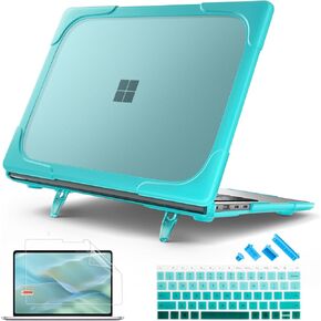 Heavy Duty Case for Microsoft Surface Laptop 13.8 inch, 2024 Windows 11 Copilot+ PC, 7th Edition Touchscreen Display with Fold Kickstand, Keyboard Cover & Screen Protector, Black