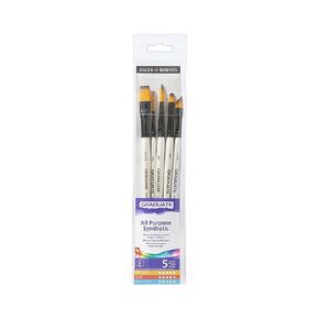 Daler-Rowney Crughy Multi-Technique Haintetic Hair Brushes مع مجموعة محفظة مقابض قصيرة ، ألوان مائية ، 5 فرش متنوعة ، مثالية للطلاب