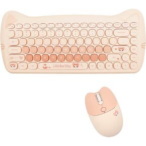 Cute Cat 2.4G USB Wireless Keyboard and Mouse Combo, Typewriter Flexible Keys, Candy Colors, Compatible with Notebook, PC (Purple -A)