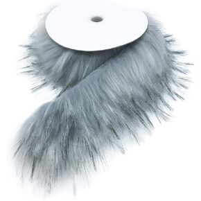 Furryvalley Faux Fur Trim Raccon Fox Fur Ribbon Craft Furry Stripe for Slippers Slides Fringe 2 Yards (Light Gray)