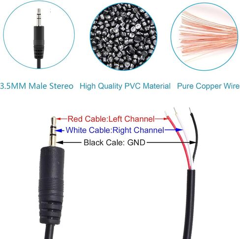 1pcs 0.3m/1ft 3.5mm إصلاح الإصلاح مقبس القابس Trs 3 قطب ستيريو أنثى ، قابس أنثى 3.5 ملم إلى سلك عاري مفتوح كابل in Kuwait