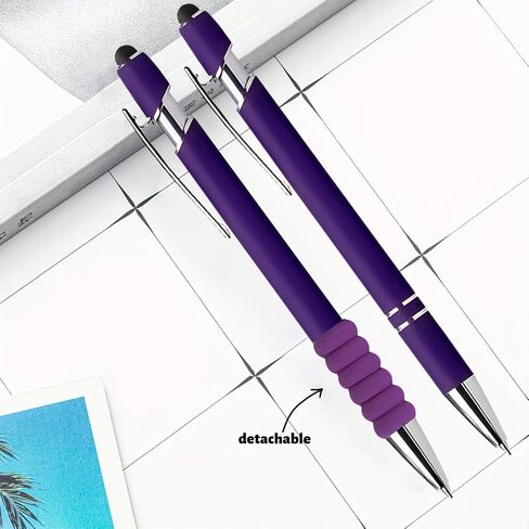 10 Pcs Deep Purple Ballpoint Pens, 0.5 mm Black Ink 2 in 1 Stylus Pens Retractable Ballpoint Pens with Stylus Tip and Super Soft Grip, Metal Pens for Touch Screens Coworkers Office School Supplies in Kuwait