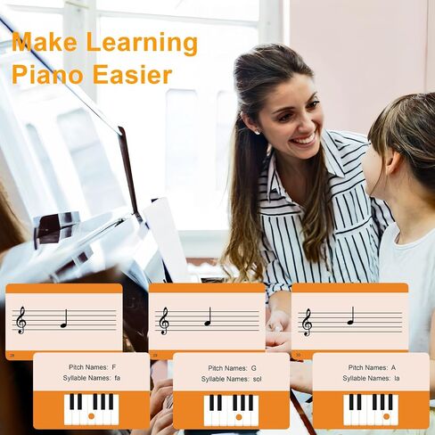 Music Flash Cards, 54 Piano Note Theory Flash Cards - Staff Notation, Pitch/Syllable Names, Keyboard Position, Flat/Sharp, Music Education Cards, Study Learning Tool for Beginners and Professionals in Saudi Arabia