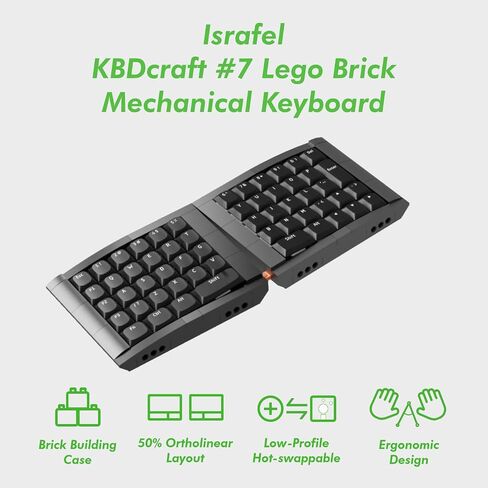 07Israfel 50% Ergo-Split Low-Profile Mechanical Keyboard, 56-Key Ortho, Lego-Compatible Case, Wired, Linear Switch, Gasket Mount, Hot-Swappable, RGB, QMK, Vial for Win/Mac, Full Kit, White in Kuwait