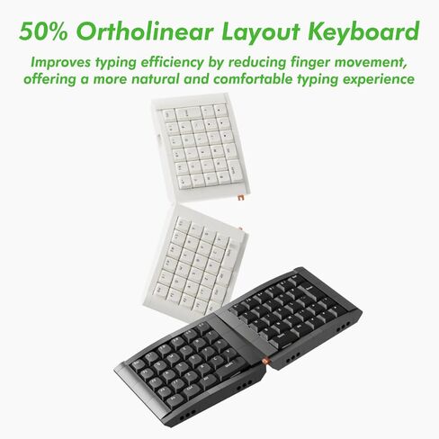 07Israfel 50% Ergo-Split Low-Profile Mechanical Keyboard, 56-Key Ortho, Lego-Compatible Case, Wired, Linear Switch, Gasket Mount, Hot-Swappable, RGB, QMK, Vial for Win/Mac, Full Kit, White in Kuwait