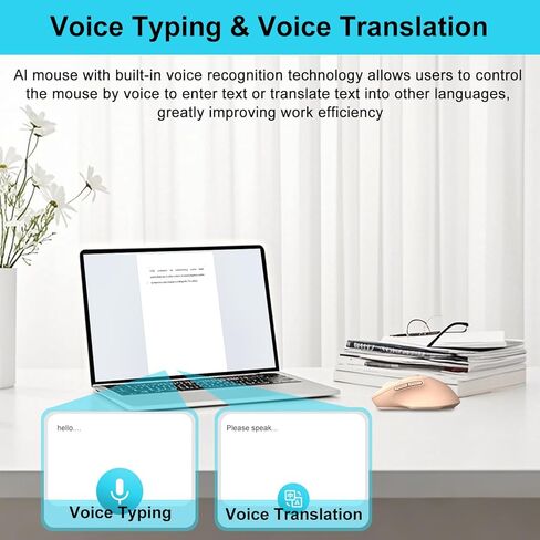 2025 AI Mouse, Bluetooth Wireless Mouse with Voice Input Search, Voice and Word Translation, Form Document Output, Code Generation, AI Writing, AI Drawing, Rechargeable, for Windows, macOS(Black) in Kuwait