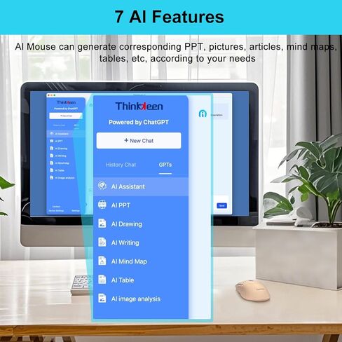 2025 AI Mouse, Bluetooth Wireless Mouse with Voice Input Search, Voice and Word Translation, Form Document Output, Code Generation, AI Writing, AI Drawing, Rechargeable, for Windows, macOS(Black) in Kuwait