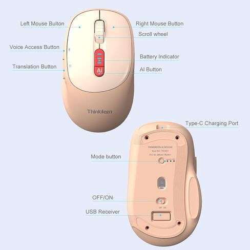 2025 AI Mouse, Bluetooth Wireless Mouse with Voice Input Search, Voice and Word Translation, Form Document Output, Code Generation, AI Writing, AI Drawing, Rechargeable, for Windows, macOS(Black) in Kuwait