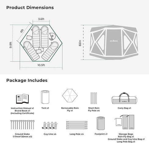 ACACIA Space Tent XL, 4 to 6 Person Spacious Large Camping Tent with 2 Doors and 8 Windows, Waterproof Windproof Portable Easy Setup Hub Tent with Footprint for Family Camping, Hiking, Purple Agate in Saudi Arabia
