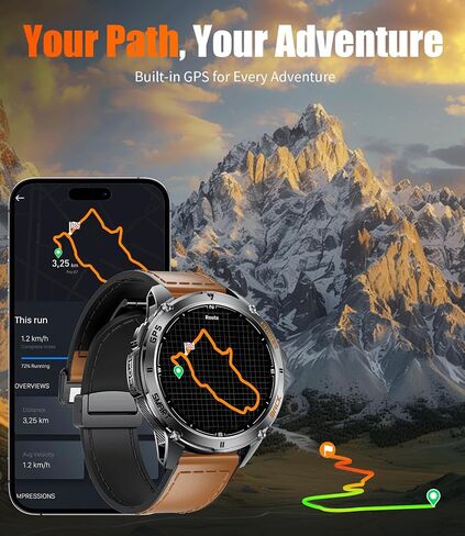 Foxbox Smart Watch للرجال الذين يعانون من GPS ، مصباح LED ، بطارية كبيرة 530 مللي أمبير في الساعة ، و 1.43 '' AMOLED Military Smartwatch إجابة/إجراء مكالمة مع شاشة نوم SPO2 SPO2 لنظام Android IOS Silver in Kuwait