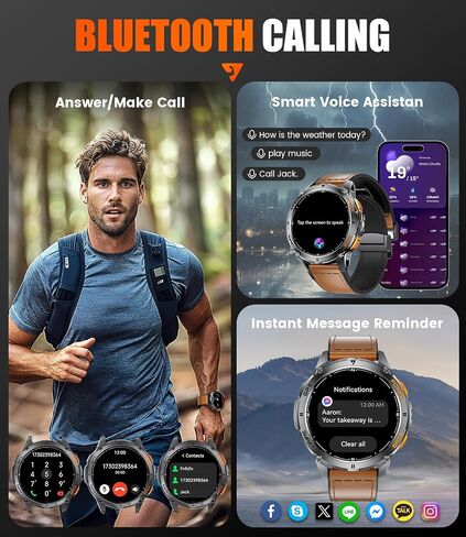 Foxbox Smart Watch للرجال الذين يعانون من GPS ، مصباح LED ، بطارية كبيرة 530 مللي أمبير في الساعة ، و 1.43 '' AMOLED Military Smartwatch إجابة/إجراء مكالمة مع شاشة نوم SPO2 SPO2 لنظام Android IOS Silver in Kuwait