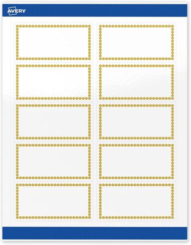 Avery Printable Rectangle Labels, Gold & Navy Border with Florals, 2" x 4", Matte White Rectangle Labels, Permanent, Laser/Inkjet, 100ct, Great for Product Labels in Saudi Arabia