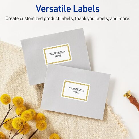 Avery Printable Rectangle Labels, Gold & Navy Border with Florals, 2" x 4", Matte White Rectangle Labels, Permanent, Laser/Inkjet, 100ct, Great for Product Labels in Saudi Arabia