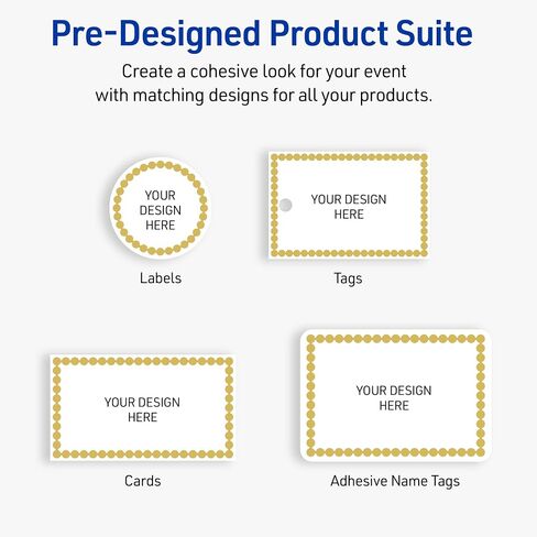 Avery Printable Rectangle Labels, Gold & Navy Border with Florals, 2" x 4", Matte White Rectangle Labels, Permanent, Laser/Inkjet, 100ct, Great for Product Labels in Saudi Arabia