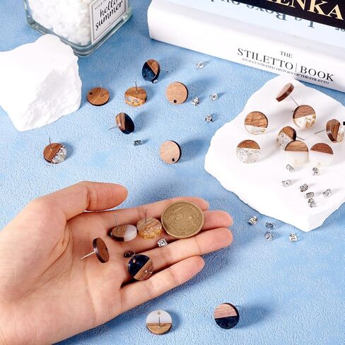 Beadthoven 8 Pairs Wood Stud Earrings Posts with Loop Sports Ball Printed Wooden Earrings Blanks Findings with Ear Nuts Basketball Football Rugby Earrings Pins for Jewelry Making DIY Crafts Supplies in Saudi Arabia