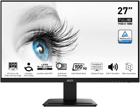 MSI PRO MP275 E2 27-inch IPS 1920 x 1080 (FHD) Gaming Office Monitor, 120Hz, Free-Synch, HDMI, DisplayPort, VGA Port, VESA Mountable, Tilt, Speaker, 4-Side Slim Bezel 1ms, Black in Saudi Arabia