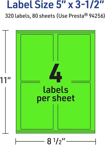 Avery Printable Rectangle Labels with Sure Feed Technology, 5" x 3-1/2", Neon Green Labels, Laser/Inkjet, 320 Total, Great for Shipping Labels and Packaging Labels in Saudi Arabia