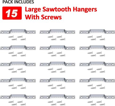Sawtooth Picture Hangers Heavy Duty - Supports 144 lbs, 15 Pack Large Sawtooth Hangers with Screws, for Hanging Heavy Photos Frame Paintings Decorations in Saudi Arabia