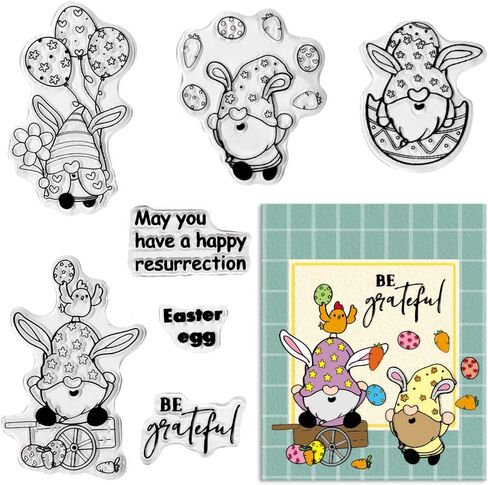 Easter Cartoon Dwarf Clear Stamps for Card Making, Easter Eggs Words Balloons Clear Stamps Easter Gnomes Flowers Transparent Rubber Seal Stamps for DIY Photo Scrapbooking Card Album Crafting Supplies in Saudi Arabia