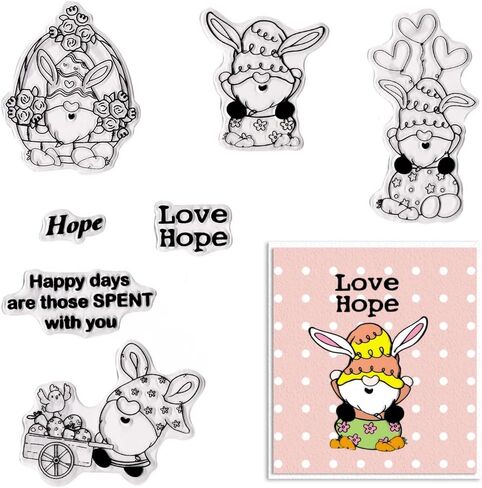 Easter Cartoon Dwarf Clear Stamps for Card Making, Easter Eggs Words Balloons Clear Stamps Easter Gnomes Flowers Transparent Rubber Seal Stamps for DIY Photo Scrapbooking Card Album Crafting Supplies in Saudi Arabia