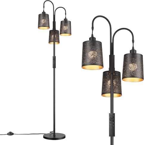 Casia Metal Tree Floor Lamp with Remote Control, Industrial 3-Lights Dimmable Tall Standing Lamp with 3pc LED Bulb, Modern Floor Lamps for Living Room, Bedroom, Study Room and Office (Black) in Saudi Arabia