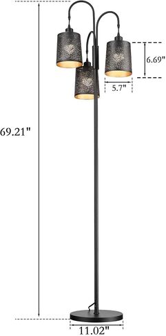 Casia Metal Tree Floor Lamp with Remote Control, Industrial 3-Lights Dimmable Tall Standing Lamp with 3pc LED Bulb, Modern Floor Lamps for Living Room, Bedroom, Study Room and Office (Black) in Saudi Arabia