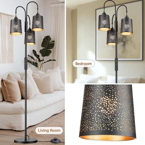 Casia Metal Tree Floor Lamp with Remote Control, Industrial 3-Lights Dimmable Tall Standing Lamp with 3pc LED Bulb, Modern Floor Lamps for Living Room, Bedroom, Study Room and Office (Black) in Saudi Arabia
