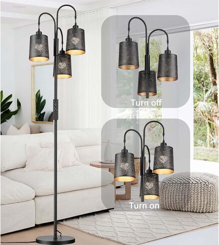 Casia Metal Tree Floor Lamp with Remote Control, Industrial 3-Lights Dimmable Tall Standing Lamp with 3pc LED Bulb, Modern Floor Lamps for Living Room, Bedroom, Study Room and Office (Black) in Saudi Arabia