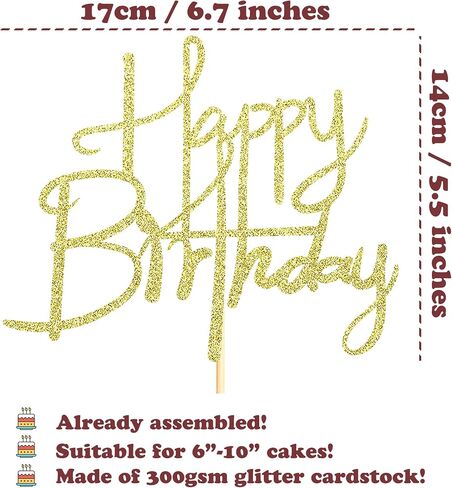 Sotpot Happy Birthday Cake Topper Gold Glitter Cake Decoration for Birthday Anniversary Party Cake Decorations Supplies in Saudi Arabia
