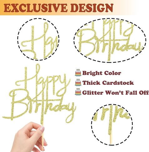 Sotpot Happy Birthday Cake Topper Gold Glitter Cake Decoration for Birthday Anniversary Party Cake Decorations Supplies in Saudi Arabia