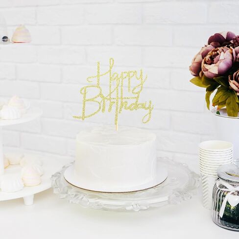 Sotpot Happy Birthday Cake Topper Gold Glitter Cake Decoration for Birthday Anniversary Party Cake Decorations Supplies in Saudi Arabia