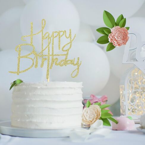 Sotpot Happy Birthday Cake Topper Gold Glitter Cake Decoration for Birthday Anniversary Party Cake Decorations Supplies in Saudi Arabia