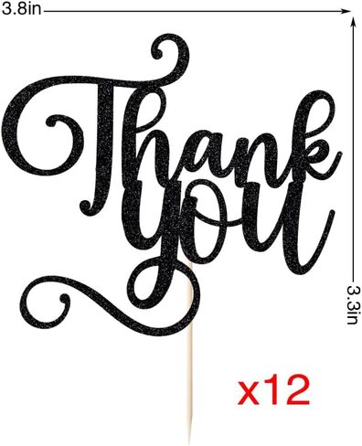 12 Pcs Thank You Cupcake Toppers,Glitter Thank You Cupcake Picks for Birthday Wedding Decorations,Happy Thanksgiving Day Baby Shower Kids Birthday Party Anniversary Party Supplies Black in Kuwait