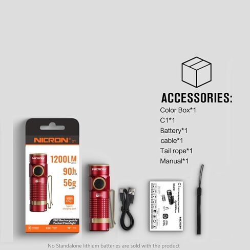NICRON mini Flashlight, 1200 lumens Rechargeable led flashlights high lumens with Clip on Flashlight, Tactical flashlights with Magnet, Waterproof EDC Flashlight for Emergencies Camping Outdoor (Red) in Saudi Arabia