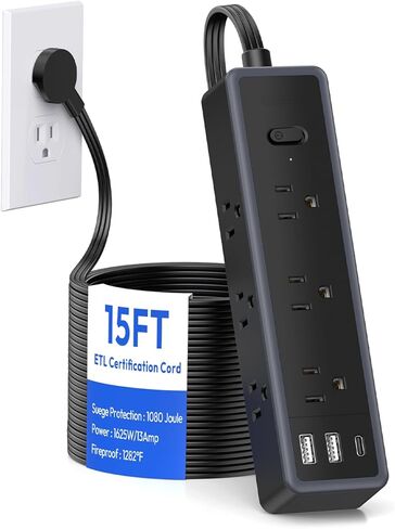 Purple Power Strip, NTONPOWER Surge Protector Power Strip 5FT Flat Extension Cord, 9 Outlets 3 USB Ports(1 USB C), Wall Mount, 1080J, Multiple Outlets for Home Office, Vanity Desk, Nightstand,Women in Kuwait