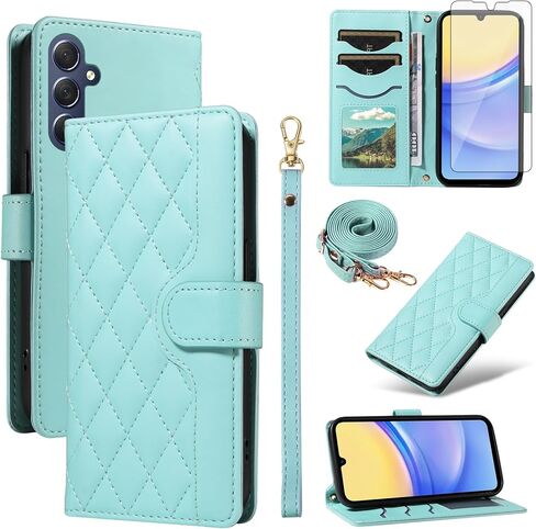 علبة الهاتف ASUWISH لـ Samsung Galaxy A15 5G/4G Wallet Wallet مع حامي الشاشة الزجاجية المقسى وحزام حبل الشبل الحزام in Saudi Arabia