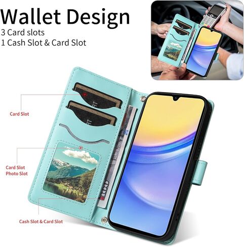علبة الهاتف ASUWISH لـ Samsung Galaxy A15 5G/4G Wallet Wallet مع حامي الشاشة الزجاجية المقسى وحزام حبل الشبل الحزام in Saudi Arabia