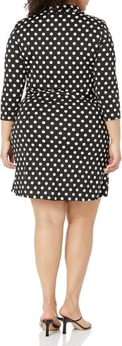 Star Vixen Women's 3/4 Sleeve Fauxwrap Dress with Collar, Red/White Dot, Small in Kuwait