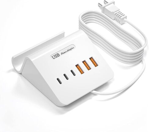 VHBW USB Charging Station, 6 Port 3USB-A and 3USB-C Charging Station for Multiple Devices, Multi USB Nightstand Charger Station with Phone Stand (ETL Listed, 6Ft Extension Cord, White) in Kuwait
