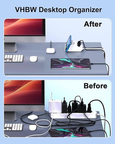 VHBW USB Charging Station, 6 Port 3USB-A and 3USB-C Charging Station for Multiple Devices, Multi USB Nightstand Charger Station with Phone Stand (ETL Listed, 6Ft Extension Cord, White) in Kuwait