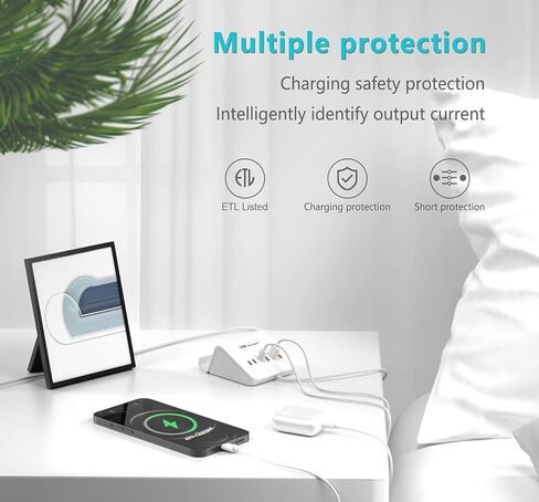 VHBW USB Charging Station, 6 Port 3USB-A and 3USB-C Charging Station for Multiple Devices, Multi USB Nightstand Charger Station with Phone Stand (ETL Listed, 6Ft Extension Cord, White) in Kuwait