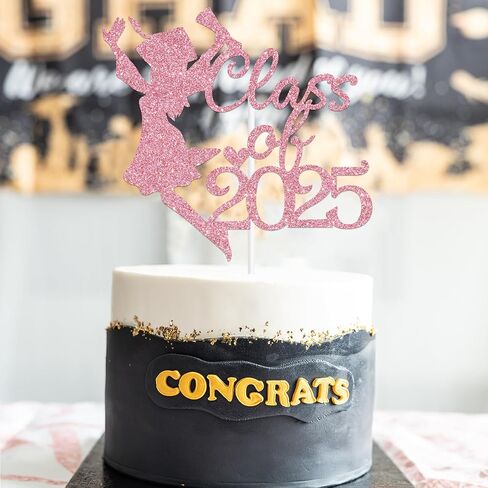 Pink Glitter Class of 2025 Cake Topper ، Congrats Grad 2025/لقد فعلت ذلك/فخور جدًا بك ، 2025 لوازم حفلات التخرج in Saudi Arabia