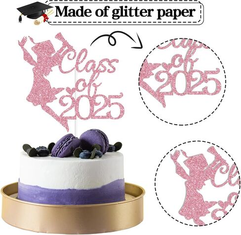 Pink Glitter Class of 2025 Cake Topper ، Congrats Grad 2025/لقد فعلت ذلك/فخور جدًا بك ، 2025 لوازم حفلات التخرج in Saudi Arabia