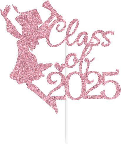 Pink Glitter Class of 2025 Cake Topper ، Congrats Grad 2025/لقد فعلت ذلك/فخور جدًا بك ، 2025 لوازم حفلات التخرج in Saudi Arabia