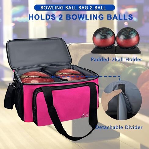 WOLT Bowling Ball Bag for 2 Balls, 2 Ball Bowling Bag with Padded Ball Holder- Fits Bowling Shoes Up to Mens Size 16, bowling accessories in Kuwait