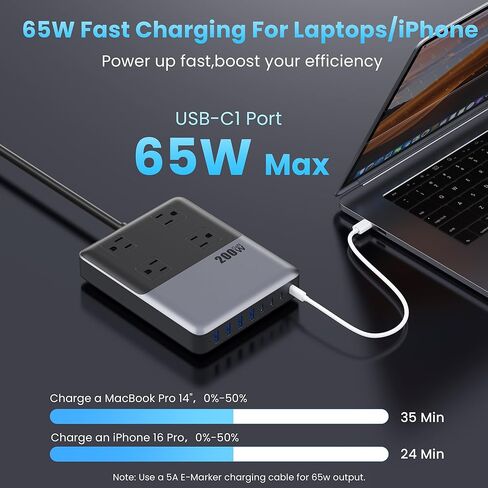 12-in-1 Charging Station USB C Power Strip with 5ft Cord,105W GaN IV USB C Charger Block,4 AC Outlets,4 USB-A,4 USB-C for MacBook,iPhone 16/15/14,Fast Charging Desktop Charger for Office,Home (Purple) in Saudi Arabia