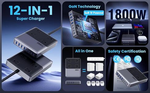 12-in-1 Charging Station USB C Power Strip with 5ft Cord,105W GaN IV USB C Charger Block,4 AC Outlets,4 USB-A,4 USB-C for MacBook,iPhone 16/15/14,Fast Charging Desktop Charger for Office,Home (Purple) in Saudi Arabia