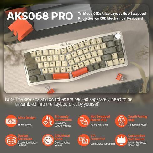 ATTACK SHARK AKS068 Wired Mechanical Gaming Keyboard 65% Alice Layout Hot-swapped Gasket Mount with RGB Backlit VIA Programmable Knob NKRO TKL AS Pre-lubed Tactile Brown Switch for Win/Mac(Black) in Kuwait