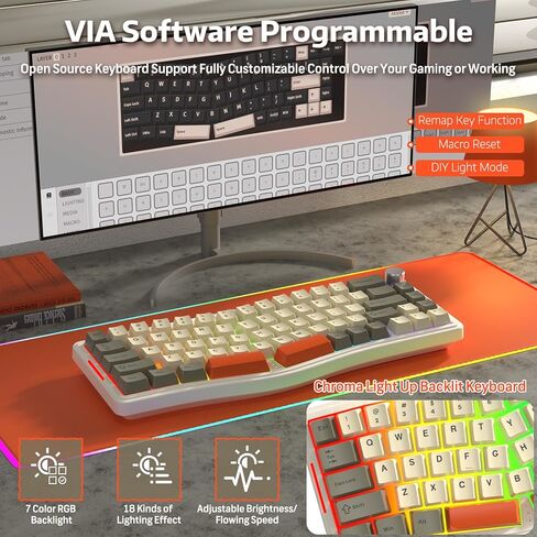 ATTACK SHARK AKS068 Wired Mechanical Gaming Keyboard 65% Alice Layout Hot-swapped Gasket Mount with RGB Backlit VIA Programmable Knob NKRO TKL AS Pre-lubed Tactile Brown Switch for Win/Mac(Black) in Kuwait